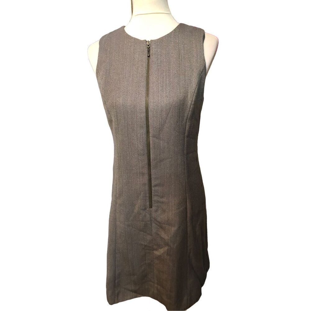 Vintage Rafaella wool sheath gray taupe front zip accent sheath career dress Siz
